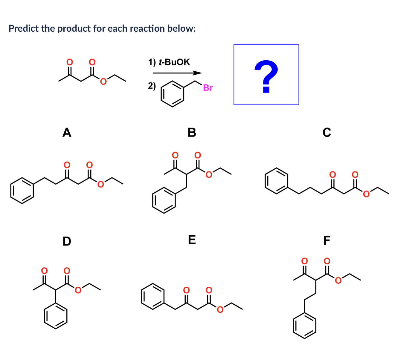 Solved Predict the product for each reaction below: A B C D | Chegg.com