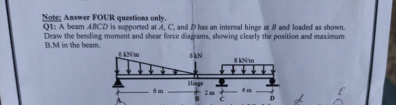 Solved Note: Answer FOUR Questions Only. Q1: A Beam ABCD Is | Chegg.com