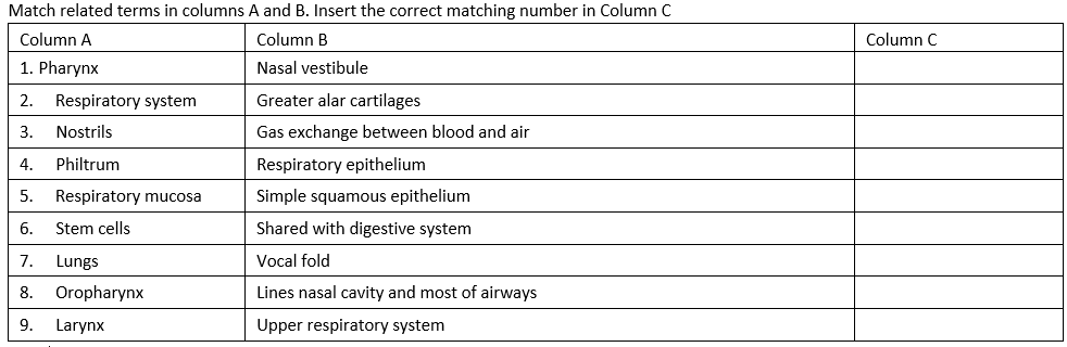 Solved Column C Match related terms in columns A and B. | Chegg.com