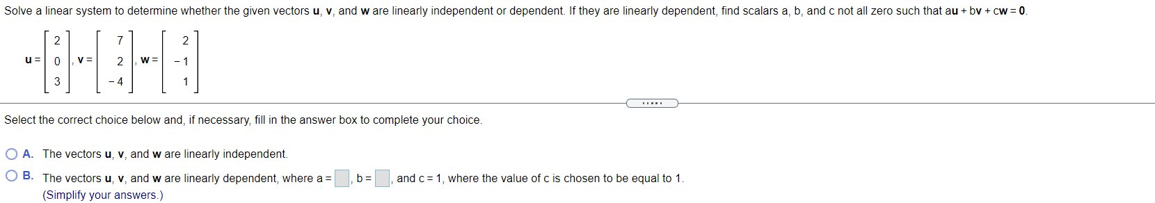 Solved Solve a linear system to determine whether the given | Chegg.com