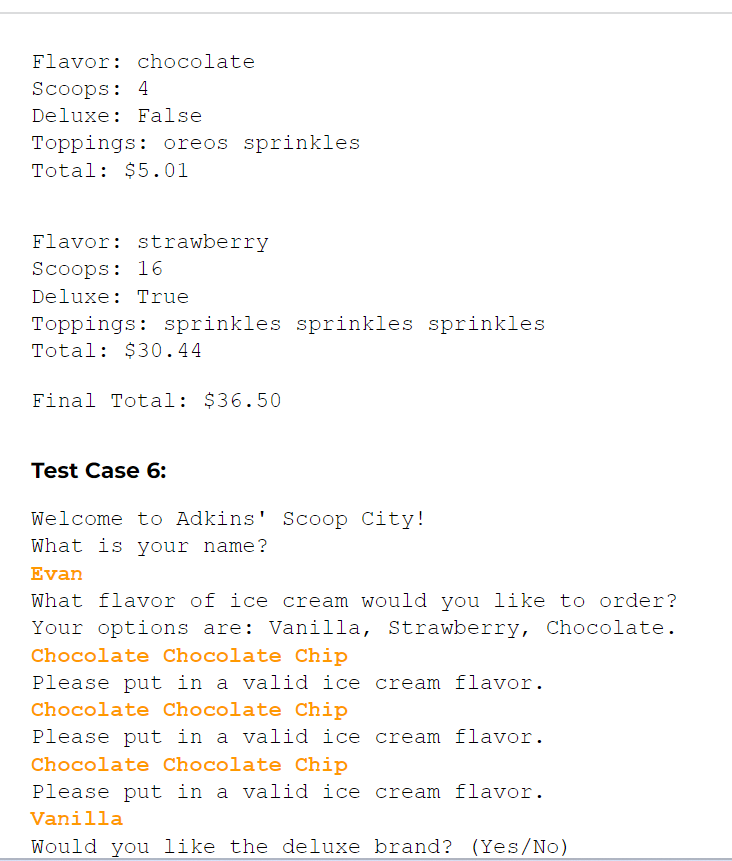 Solved Test Cases: Example Test Case: (user input in bold) | Chegg.com