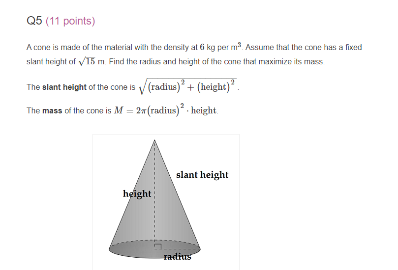 Solved A cone is made of the material with the density at 66 | Chegg.com