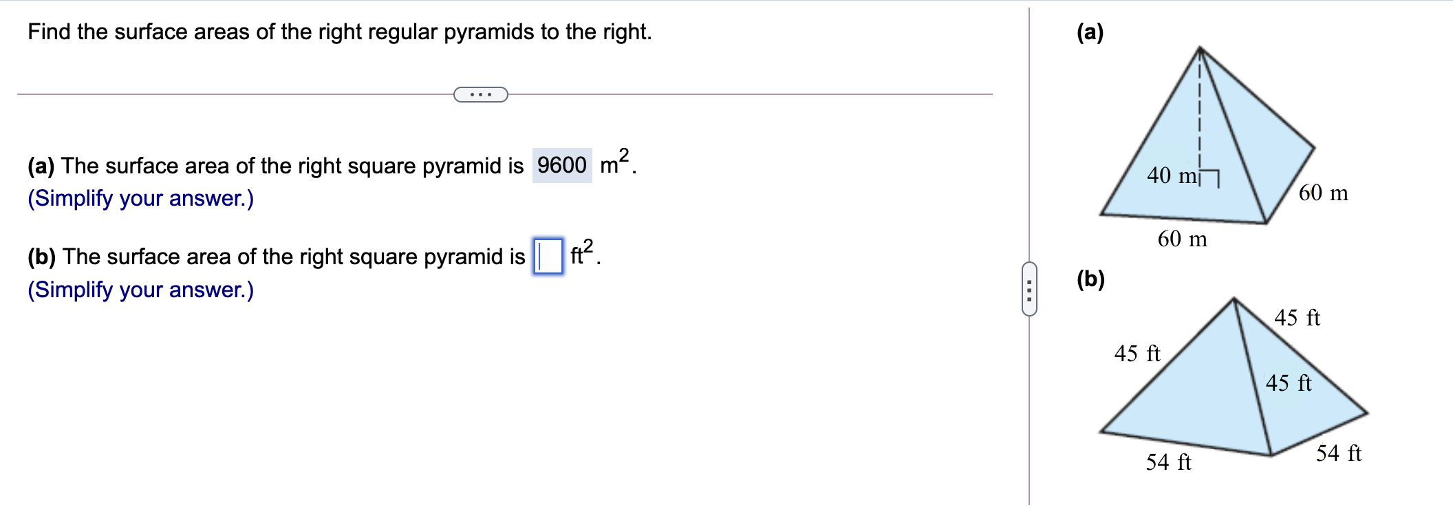 how to find the surface area of a right regular pyramid