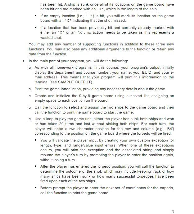 Solved Python3, How to code a battleship game with | Chegg.com