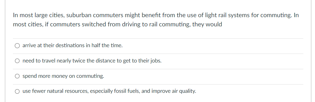 Solved In most large cities, suburban commuters might | Chegg.com