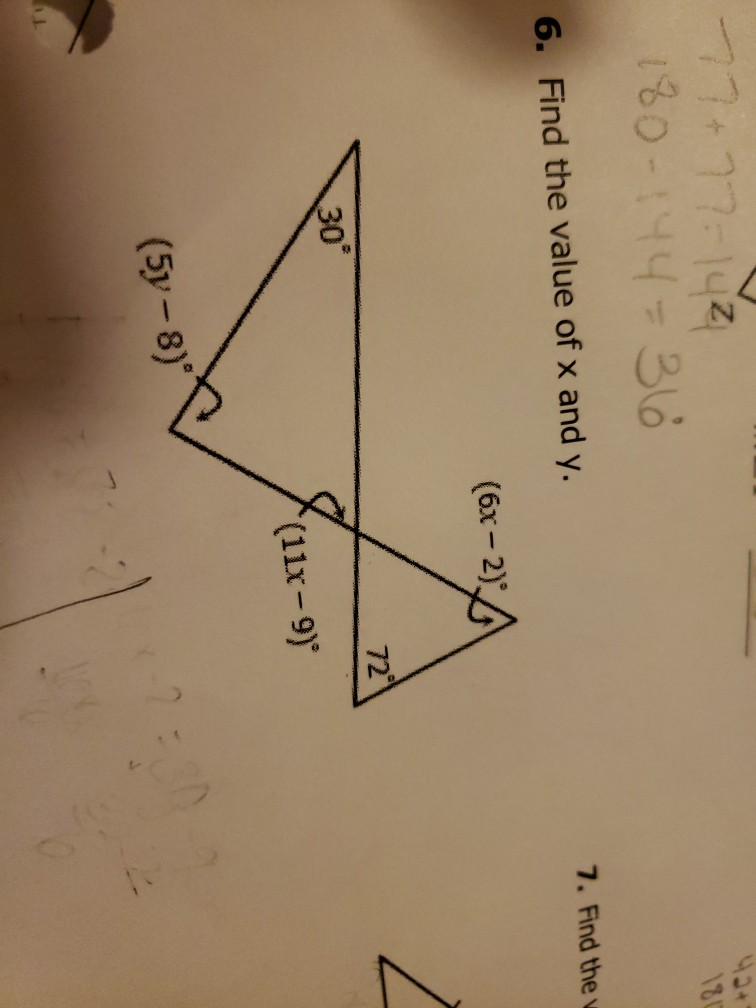 Solved 180 77+77-102 180-144=360 7. Find the 6. Find the | Chegg.com