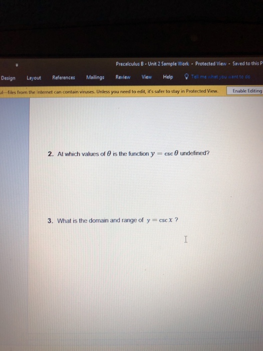 Solved Precalculus B-Unit 2 Sample Work Protected View Saved | Chegg.com