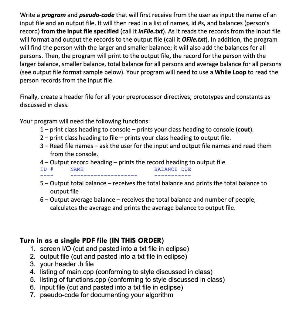 Solved Write a program and pseudo-code that will first | Chegg.com