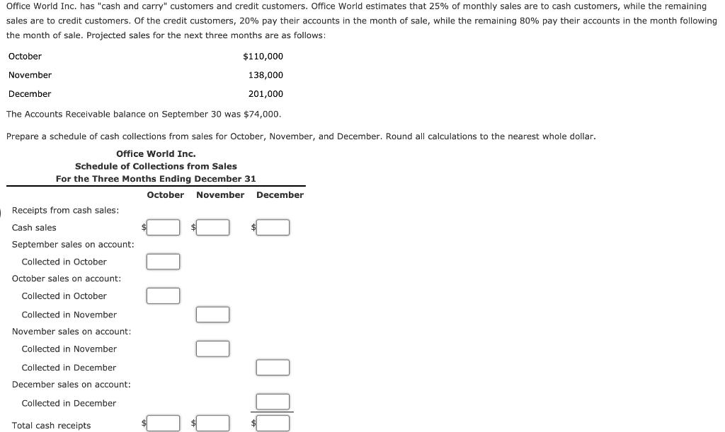 Solved Office World Inc. has "cash and carry" customers and
