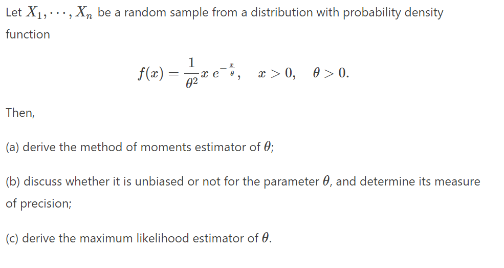 Solved Let X1,⋯,Xn Be A Random Sample From A Distribution | Chegg.com