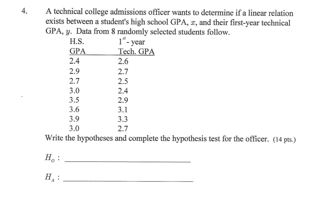 Solved 4. A technical college admissions officer wants to | Chegg.com
