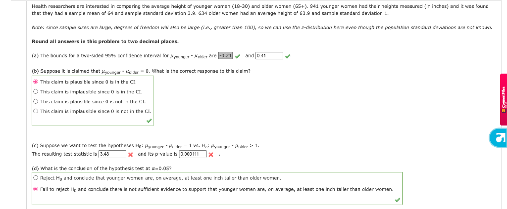 Solved that they had a sample mean of 64 and sample standard | Chegg.com