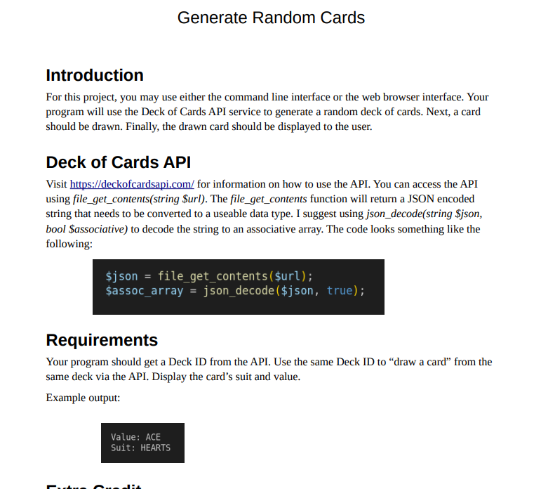 Generate Random Cards Introduction For this project, | Chegg.com