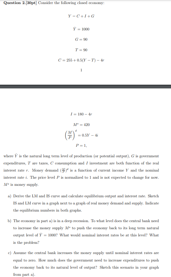 Solved Question 2.[30pt] Consider The Following Closed | Chegg.com