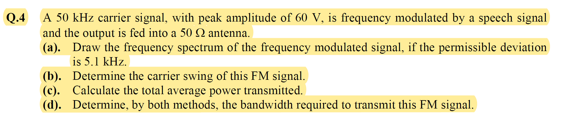 Solved Q.4 A 50 kHz carrier signal, with peak amplitude of | Chegg.com