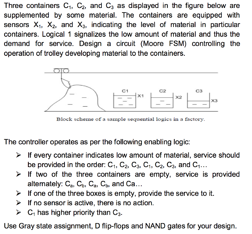 Three containers \( C_{1}, C_{2} \), and \( C_{3} \) as displayed in the figure below are supplemented by some material. The