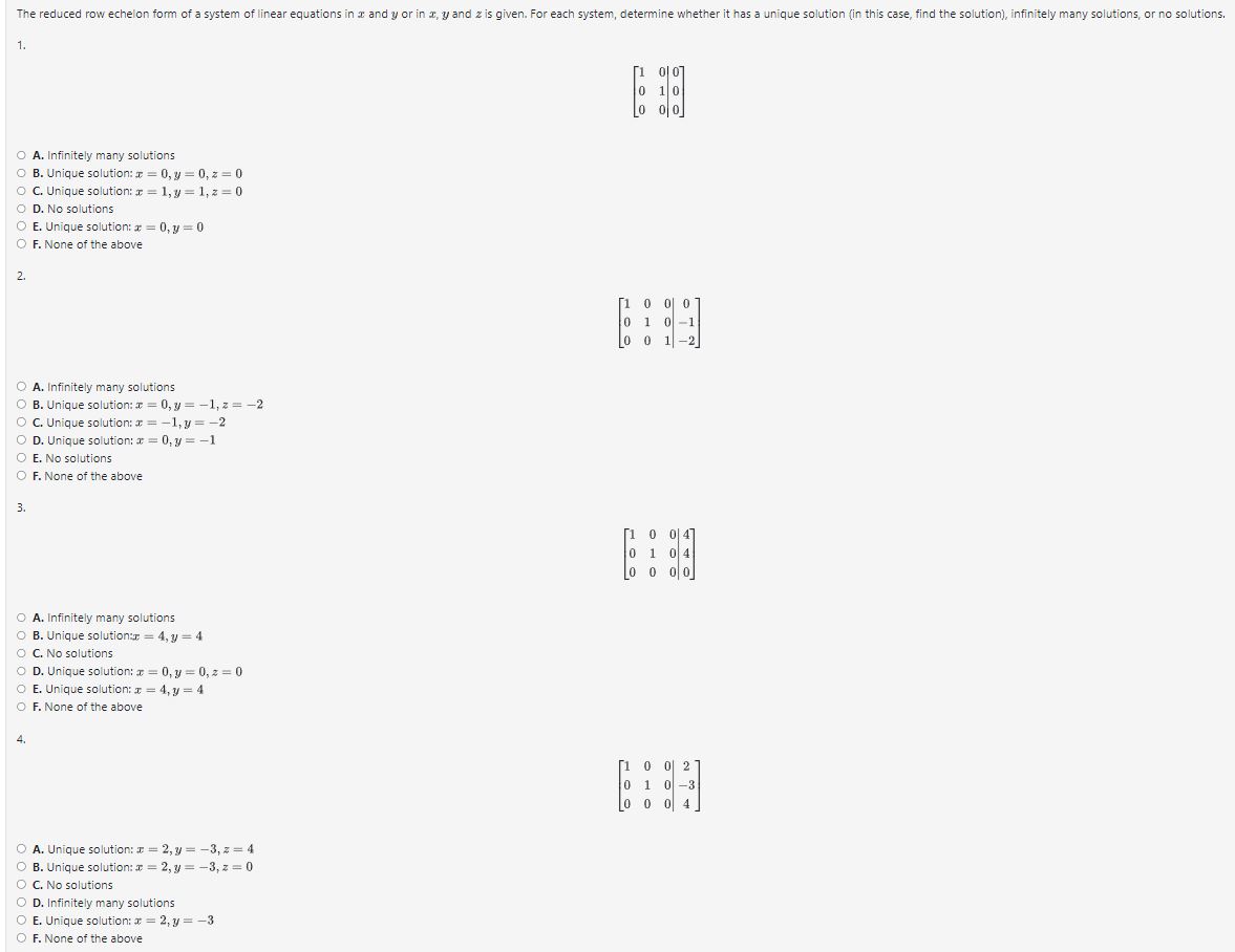 Solved A. Infinitely many solutions B. Unique solution: | Chegg.com