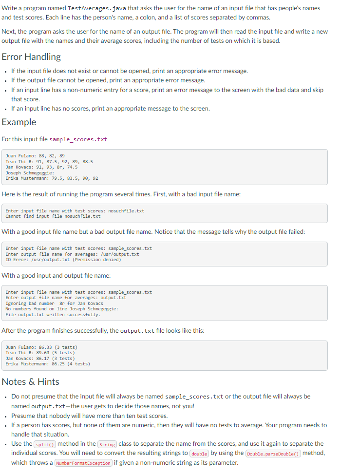 Solved Write a program named TestAverages.java that asks the | Chegg.com