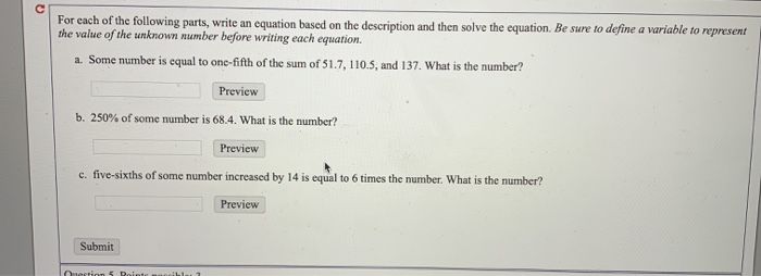 Solved For each of the following parts, write an equation | Chegg.com