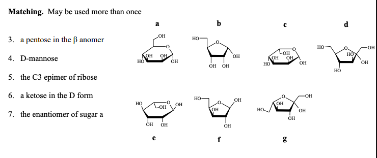 Solved Matching. May be used more t? 3. a pentose in the β | Chegg.com