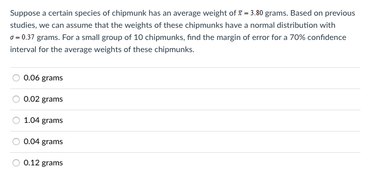 Solved Suppose a certain species of chipmunk has an average | Chegg.com