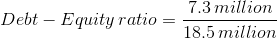 Debt-Equity\, ratio=\frac{7.3\, million}{18.5\, million}