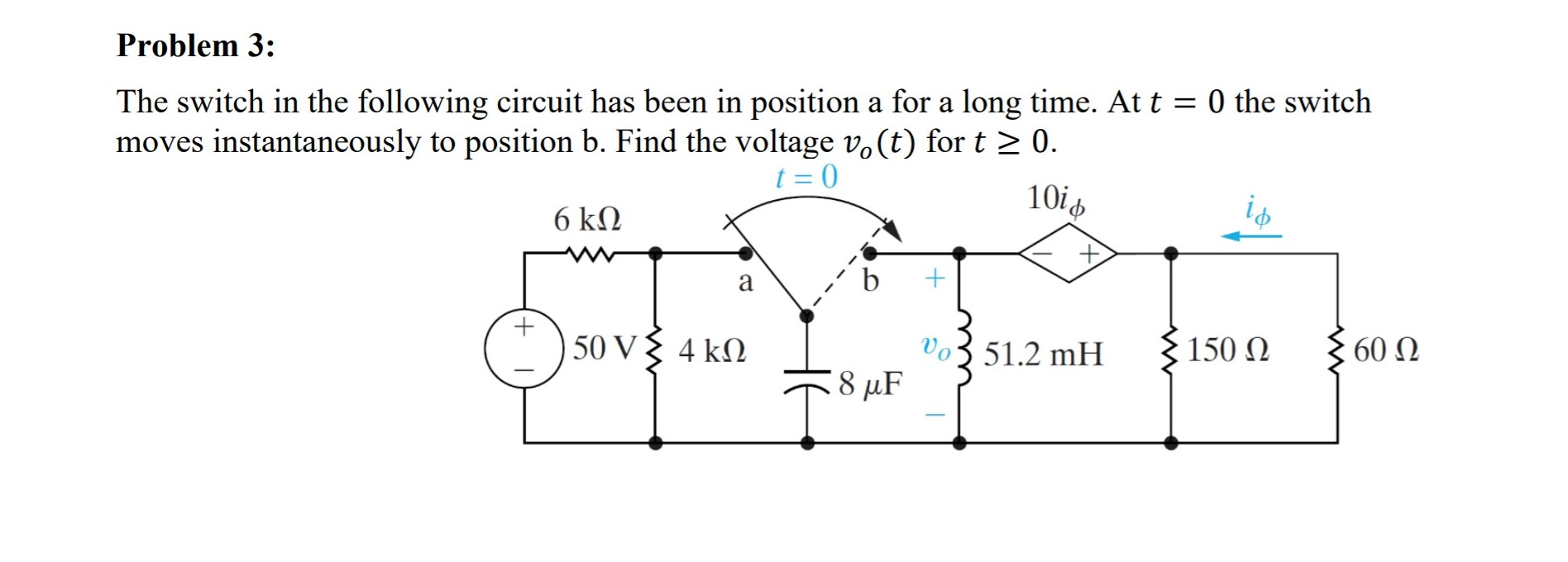 Solved Problem 3: The switch in the following circuit has | Chegg.com