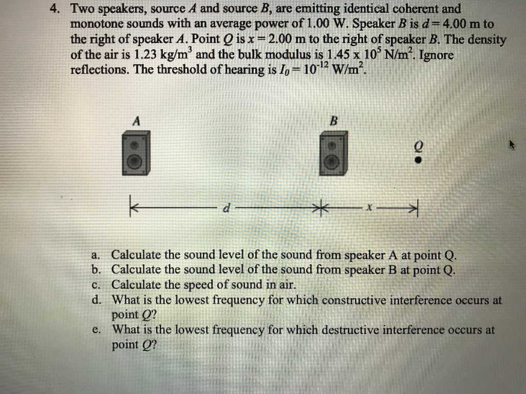 Solved 4. Two speakers, source A and source B, are emitting | Chegg.com