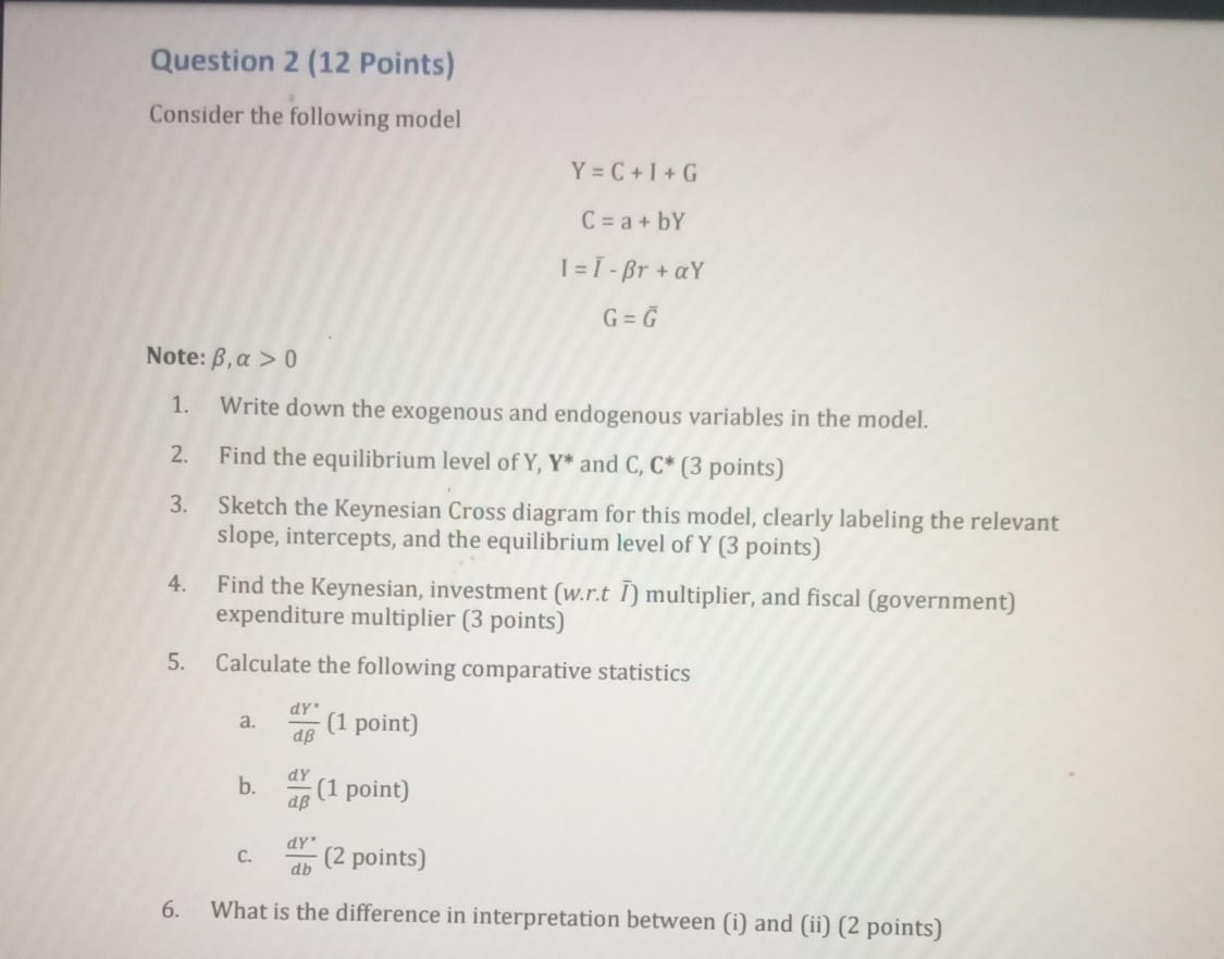 Solved Consider The Following Model | Chegg.com