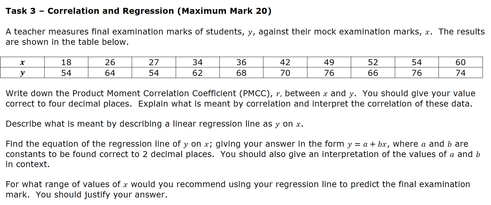 Solved Task 3 Correlation and Regression (Maximum Mark 20) A | Chegg.com