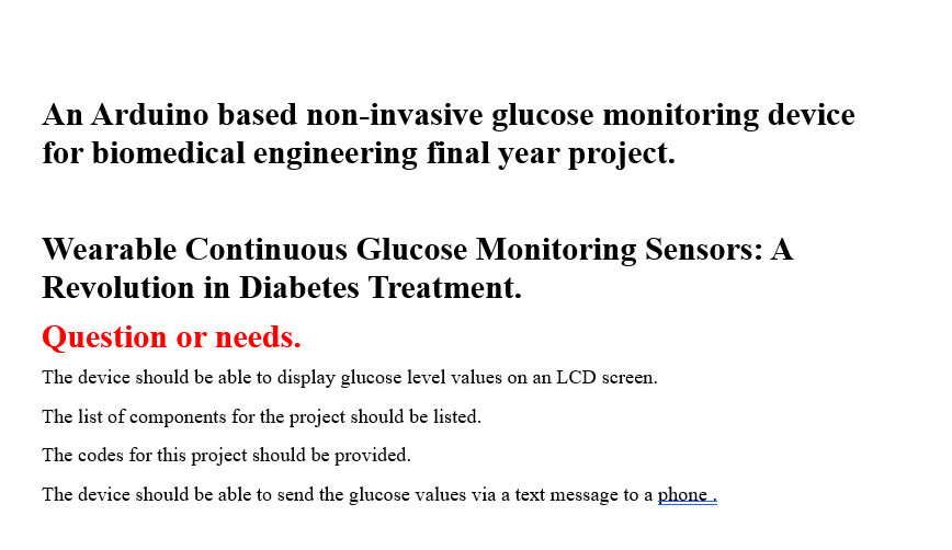 Solved An Arduino based non-invasive glucose monitoring | Chegg.com