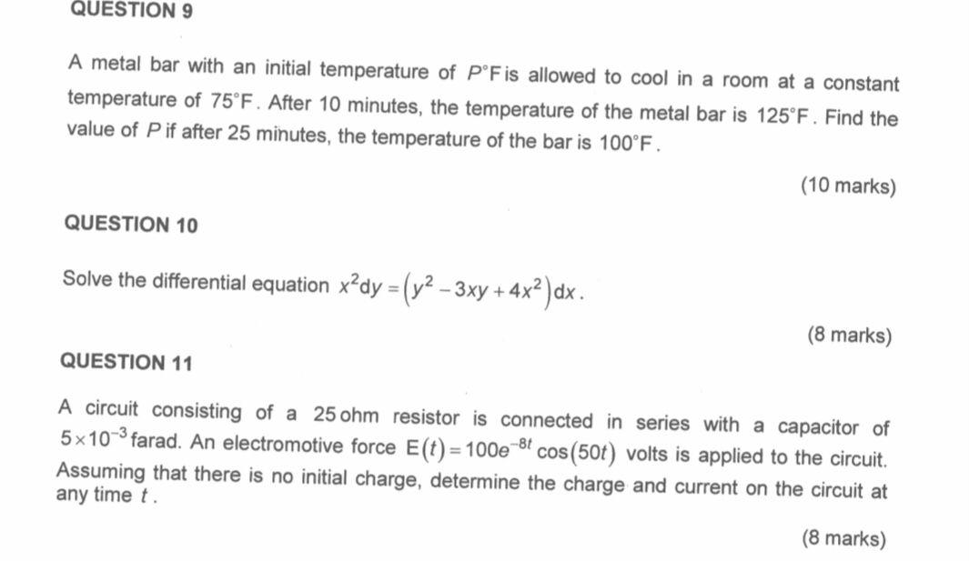 Solved QUESTION 9 A metal bar with an initial temperature of | Chegg.com