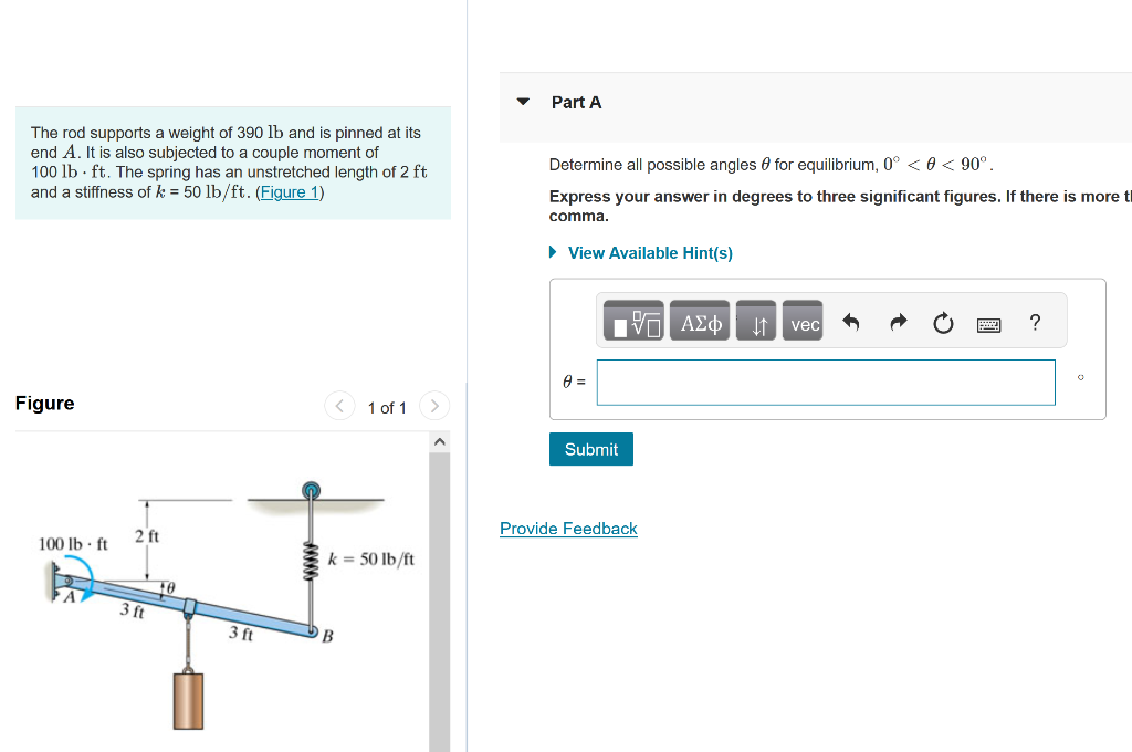 Solved The Rod Supports A Weight Of 390lb And Is Pinned At | Chegg.com