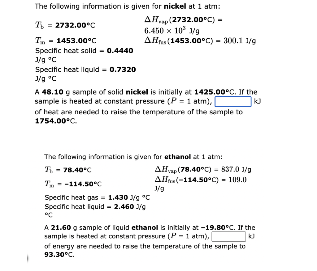 Solved The following information is given for nickel at 1 | Chegg.com