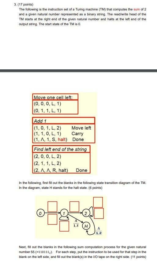 Solved 3. (17 points) The following is the instruction set | Chegg.com