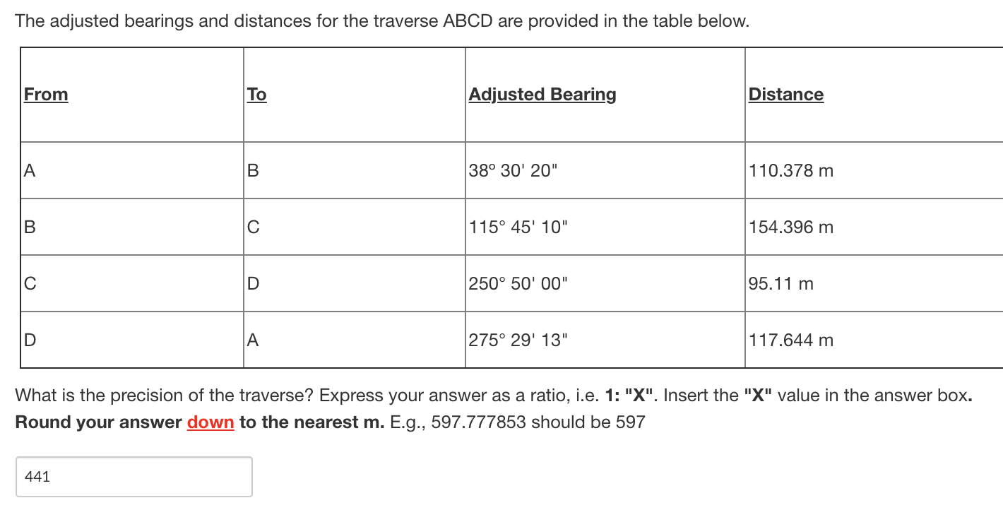 Solved The adjusted bearings and distances for the traverse