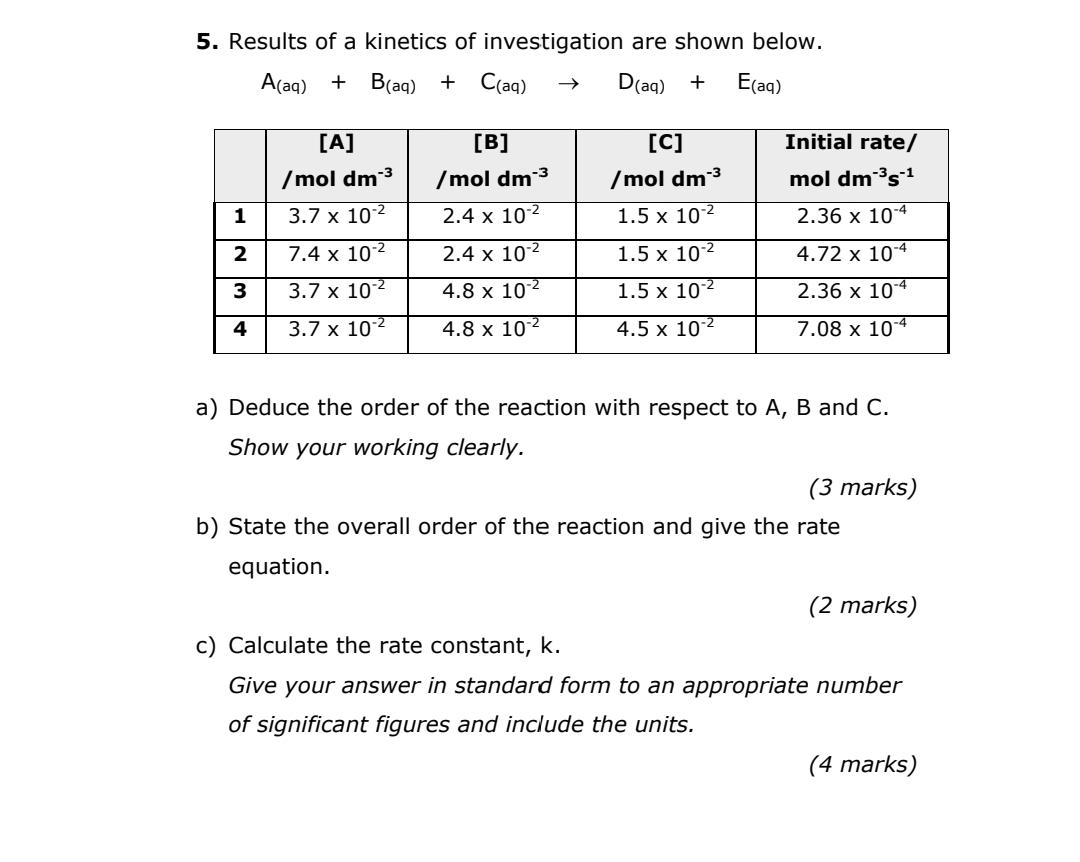 Solved 5. Results Of A Kinetics Of Investigation Are Shown | Chegg.com