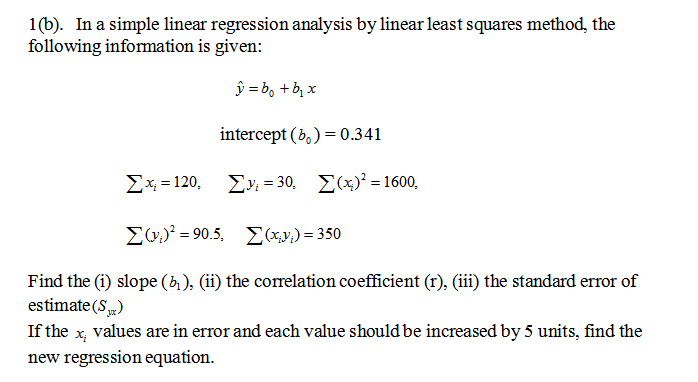 Solved 1(b). In A Simple Linear Regression Analysis By | Chegg.com