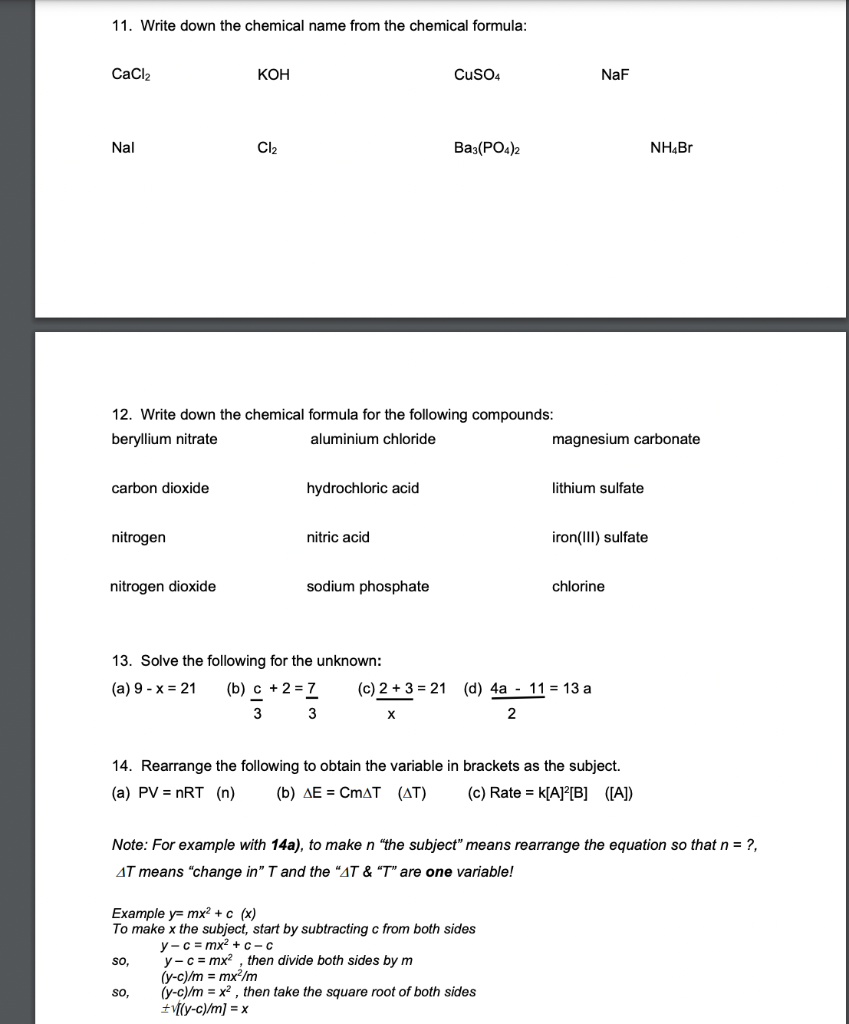 Solved 11. Write down the chemical name from the chemical Chegg