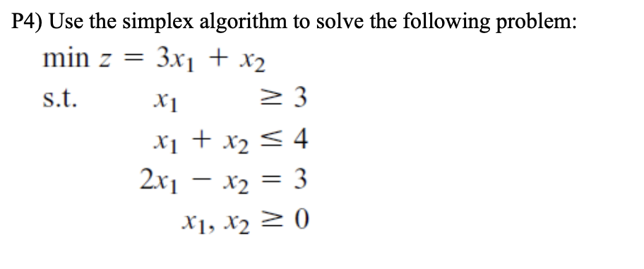 Solved P4) Use the simplex algorithm to solve the following | Chegg.com