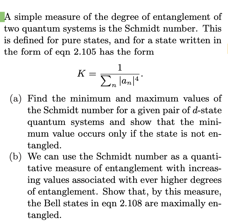 Solved п A simple measure of the degree of entanglement of | Chegg.com
