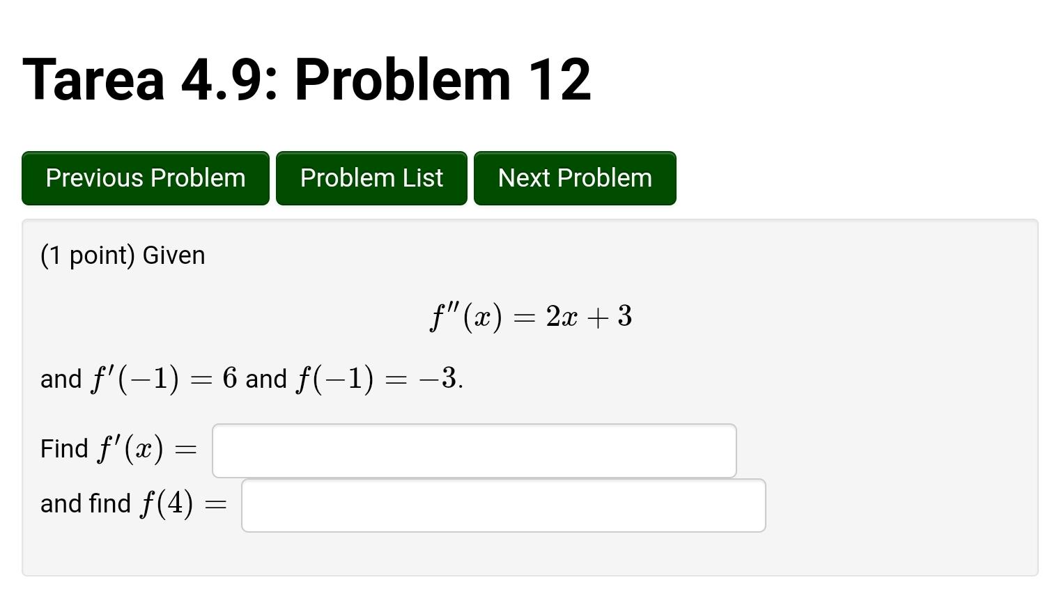 Solved Tarea 4.9: Problem 12 Previous Problem Problem List | Chegg.com