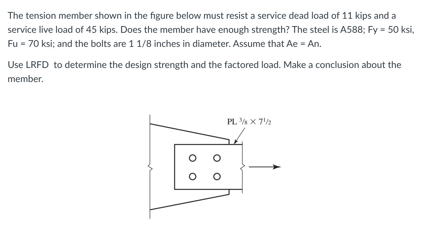 Solved The tension member shown in the figure below must | Chegg.com