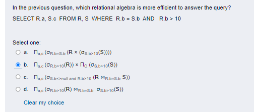 Solved In The Previous Question, Which Relational Algebra Is | Chegg.com