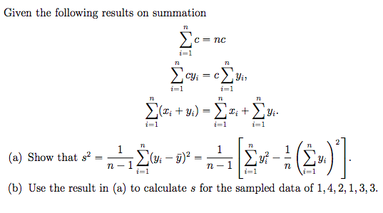 Solved Given The Following Results On Summation | Chegg.com | Chegg.com