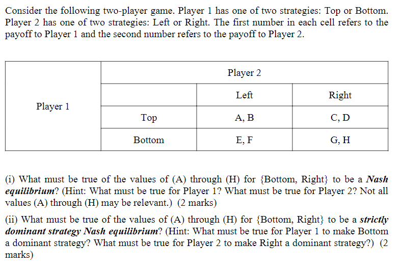 Consider the following two-player game. Player 1 has | Chegg.com