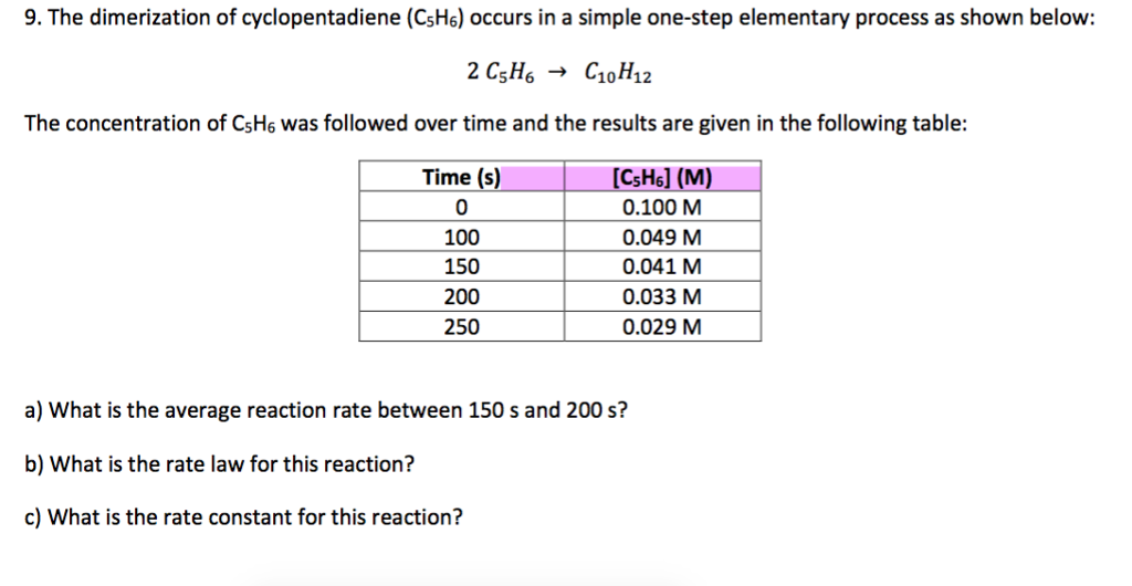 Solved 9. The dimerization of cyclopentadiene (CsH6) occurs | Chegg.com