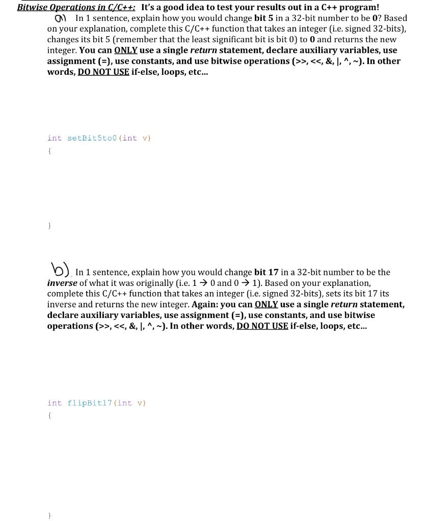 Solved Bitwise Operations In C/C++: It's A Good Idea To Test | Chegg.com