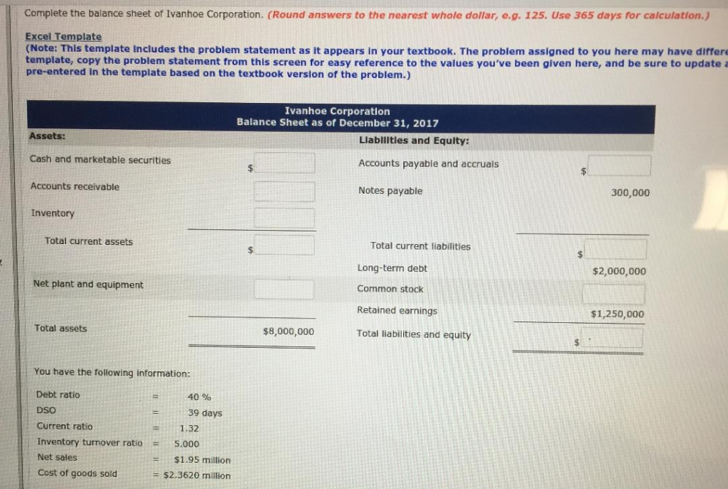 Solved Complete the balance sheet of Ivanhoe Corporation. | Chegg.com