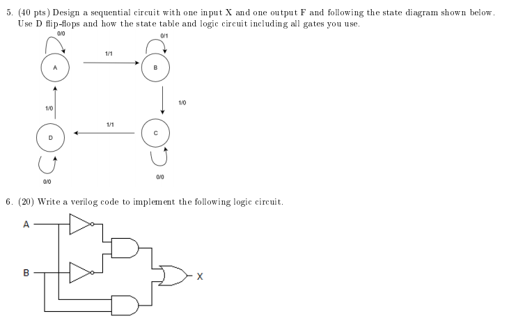 Solved 5. (40 pts) Design a sequential circuit with one | Chegg.com